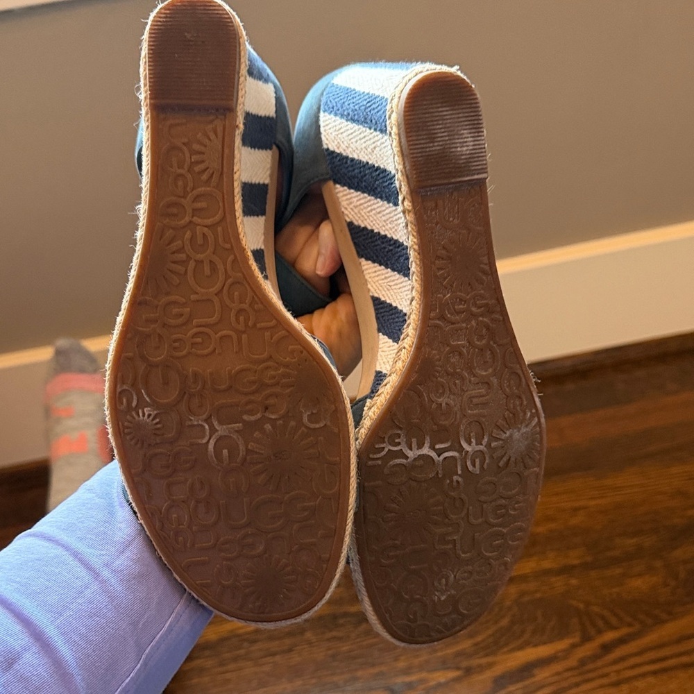 UGG Navy and Tan Wedge Sandals - Picture 9 of 10